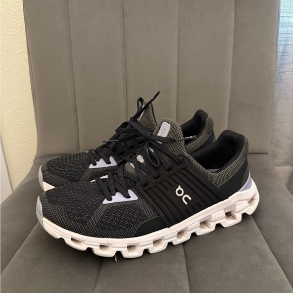 On Running Black and Gray Athletic Shoes with Modern Sole Design - Picture 1 of 7